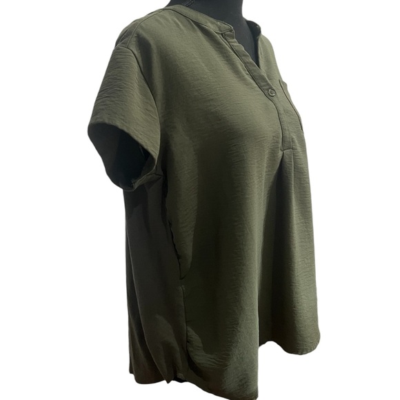Misia Army Green Short Sleeve Blouse - Picture 4 of 7